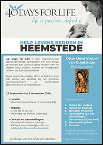 woensdag 25 september t/m zondag 3 november - 40 Days for Life - Heemstede