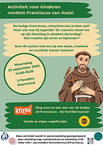 woensdag 23 september - Activiteit voor kinderen rondom Franciscus woensdag 23 september - Activiteit voor kinderen rondom Franciscus